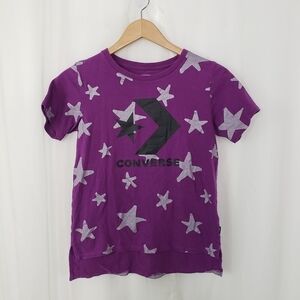 Converse GIRLS purple silver glitter star tee size large